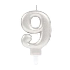 Silver Number Candle 9